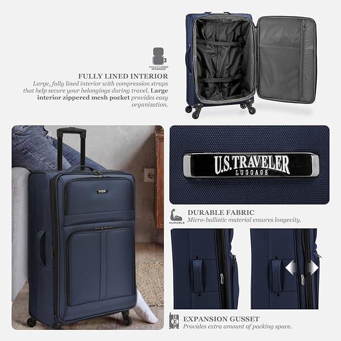 U.S. Traveler Anzio Softside Expandable Spinner Luggage, Dark Grey, Checked-Large 30-Inch