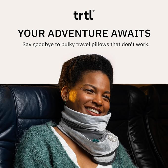 trtl Pillow Plus - Plane Neck Pillow for Traveling - Plane Pillow with Foam Padding for Head and Neck Support - Machine Washable - Waterproof Carry Bag
