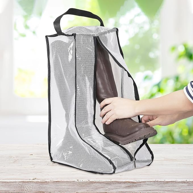 Boot Storage Bags [2PCS] - Plastic Tall Boot Carry Bags Clear Shoe Bags with Handle for Travel & Daily Use - [White] Waterproof & DustProof Boot Bags for Cowboy Boots