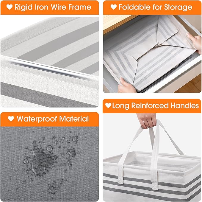 2 Pack Large Home Laundry Basket, Laundry Hamper, Freestanding Waterproof Dirty Clothes Bag, Tall Clothes Hamper - Extended & Reinforced Handles for College Dorm, Family (Light Grey/88L)