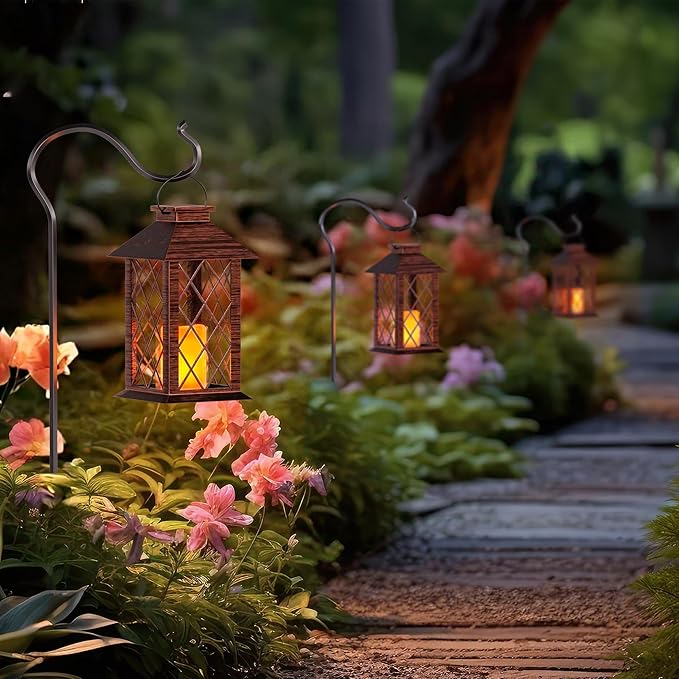 Solar Lanterns Outdoor, Waterproof Garden Hanging Lanterns, 13" Outdoor Decorative Lantern with LED Flickering Flameless Candles, Vintage Lantern for Porch, Yard,Patio Decor, 1 Pack
