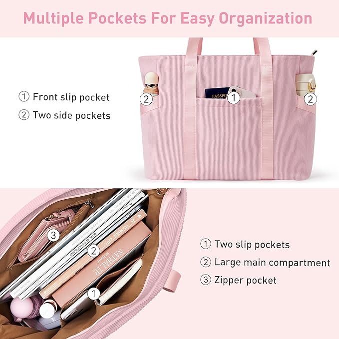 Tote Bag for Women with Zipper, Travel Tote Bags with Compartments Large Shoulder Bag Handbag for Gym Work School