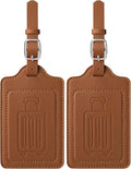 Teskyer Luggage Tags for Suitcases, TSA Approved with Privacy Protection Cover, Premium Faux Leather Bag Tags for Travel - 2 Pack, Brown