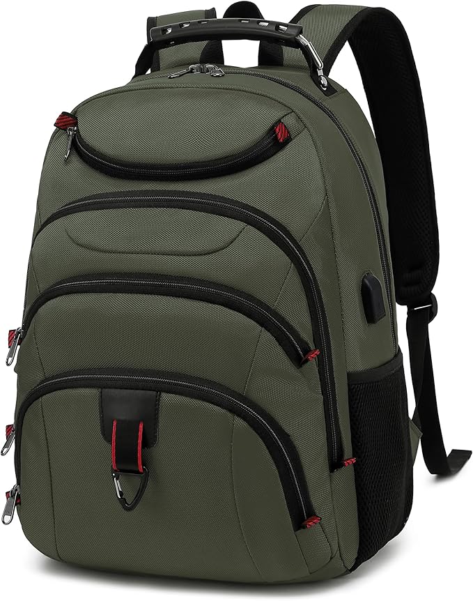 Boavan Laptop Backpack for men, 15.6 inch Laptop Bag with USB Port, Waterproof Travel Work Backpack Purse, Anti-Theft Teacher Nurse Doctor Casual Bookbags Office Business backpack,Green