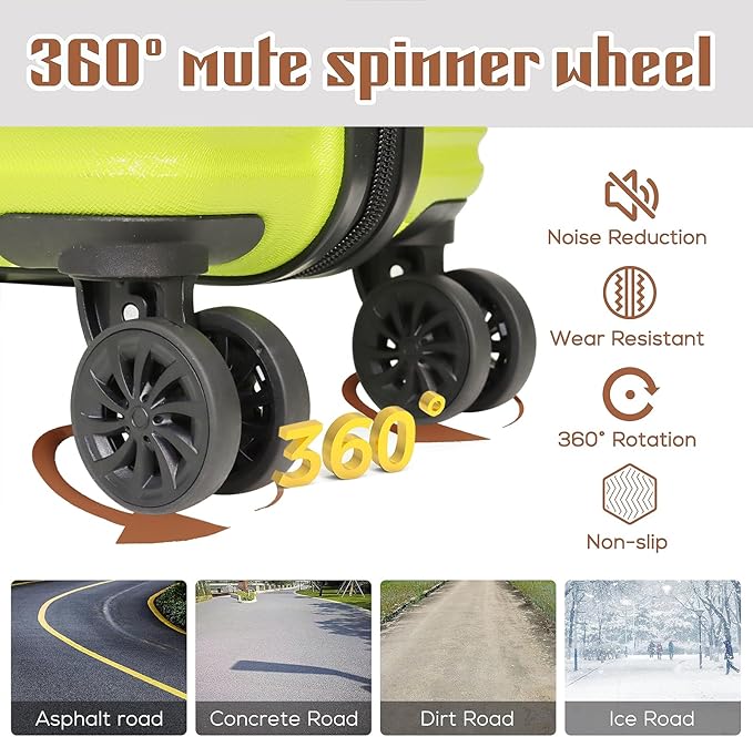 Carry on luggage 20 In suitcase with Spinner Wheels ABS & PC Hardside Luggage（Lime）