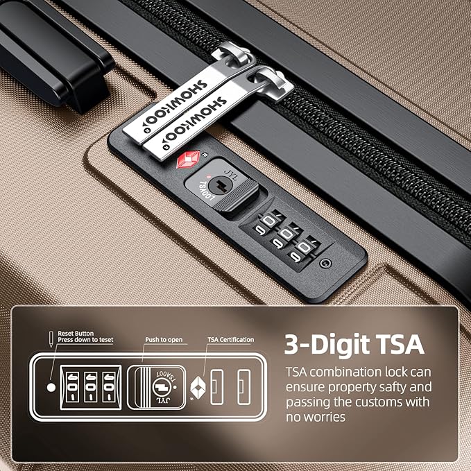 SHOWKOO Luggage Sets Expandable PC+ABS Durable Suitcase Double Wheels TSA Lock 3pcs, Champagne