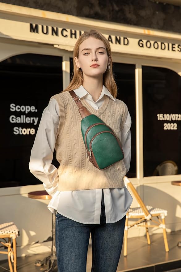 Telena Small Sling Bag for Women Leather Crossbody Fanny Packs Chest Bag for Women