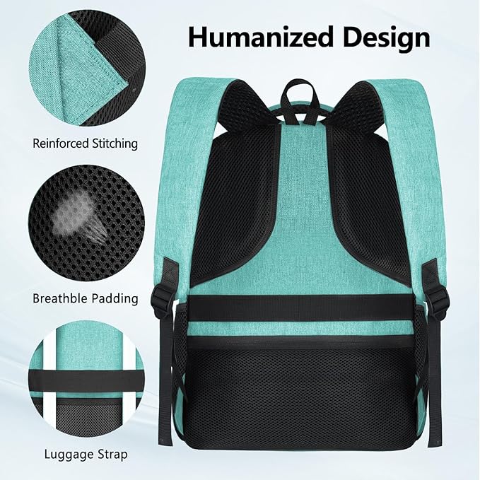Backpck for Women Men, School backpacks for Girls Teen Boys, 15.6 inch Laptop Back Packs with USB Charger Port, Mochilas for Business, College, Cyan