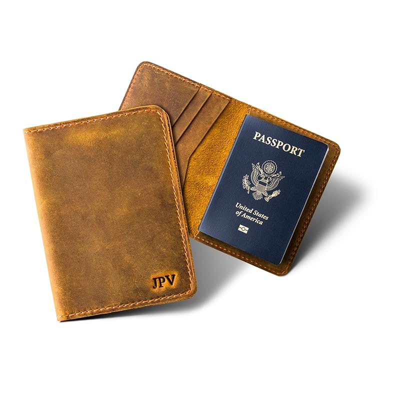 PEGAI Handcrafted Leather Passport Wallet for Men and Women | Full Grain Crazy Horse Leather Passport Holder | Custom Travel Passport Cover & Organizer | (Cinnamon)