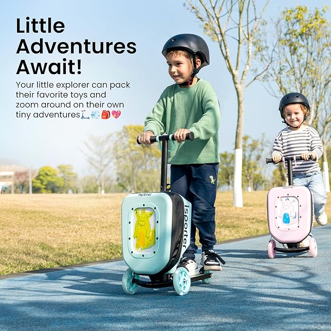 iSporter Luggage Scooter for Kids Ages 2-5 | Ride-On Suitcase Scooters for Boys Girls | Foldable & Height Adjustable, 110lbs Max