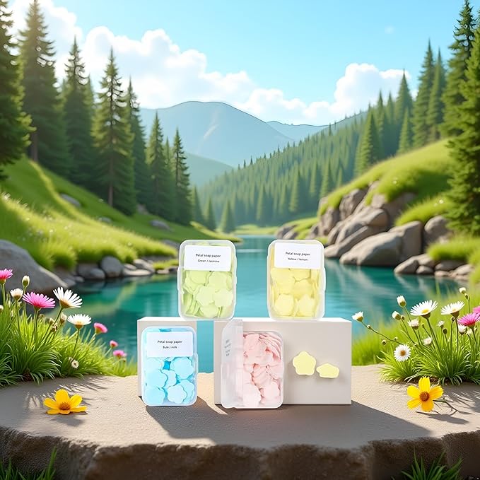 4 Boxes Paper Soap, 4 Random Different Scented Mini Portable Disposable Petal Hand Wash Sheets, Dissolvable Hand Bath Soap,Suitable for Outdoor,Camping and Hiking,Personal Care(Approx 400 Sheets)