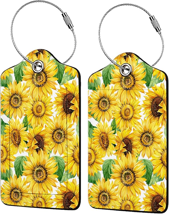 Blooming Sunflowers 2 Pcs Luggage Tags,Privacy Cover ID Label with Stainless Steel Loop and Address Card for Travel Bag Suitcase