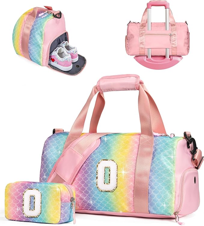 Graduation Gifts for Girls-Girl Gym Bag with Shoe Compartment, Kid Personalized Weekender Overnight Bags, Initial Travel Tote with Makeup Pouch, Gift Ideas for Niece Sister (Letter O)
