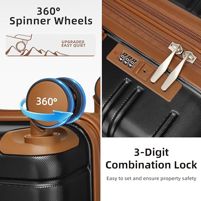 LARVENDER Luggage Sets 5 Piece Hardside Expandable Suitcase with Wheels Lock,Hardside Lightweight Rolling Suitcase for Women and Men,Black