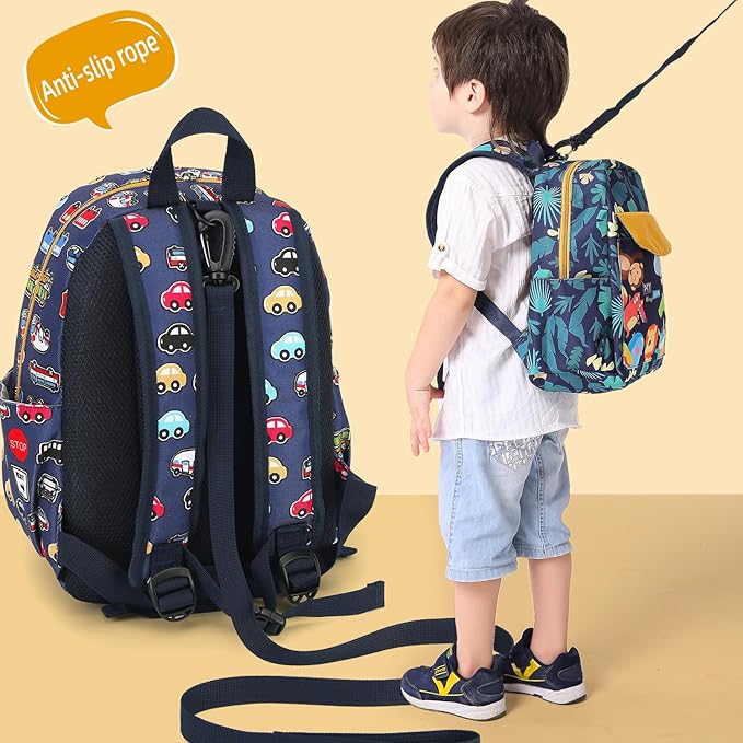 willikiva Cute Zoo Little 2d Backpack Kid Backpacks for Girls and Boys Toddler Backpack Waterproof Preschool Safety Harness Leash(DeepBlue Bus)