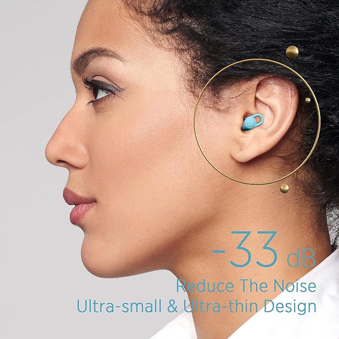 Silicone Ear Plugs for Noise Reduction - Reusable Soft Comfortable Earplugs for Sleeping,Noise Sensitivity & Flights -16 Ear Tips in XS/S/M/L, with 2 Travel Boxes - 33dB Noise Cancelling (Light Blue)