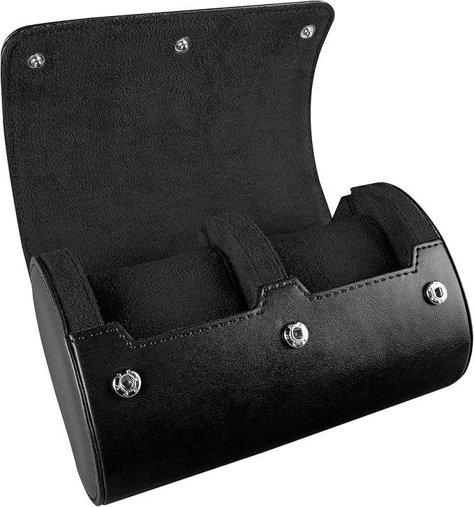 Barton Watch Bands BARTON Watch Roll - Black Recycled Leather Travel Case & Band Storage 2