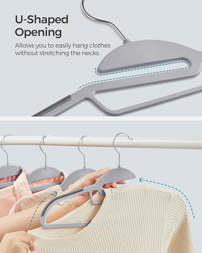 SONGMICS 30 Pack Coat Hangers, Heavy-Duty Plastic Suit Hangers, S-Shaped Opening, Space-Saving, 360º Swivel Hook, 16.3 Inches Wide, Light Gray and Dark Gray UCRP041G05