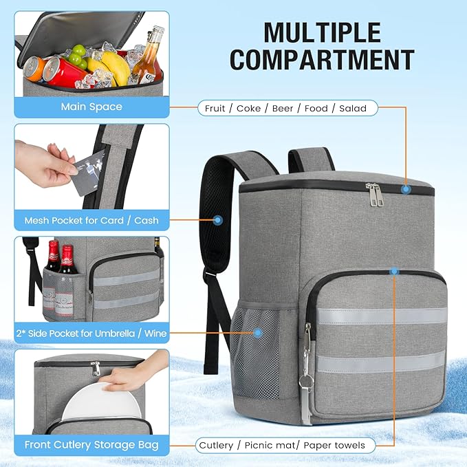 Backpack Cooler - 54 Cans Large Capacity Insulated Leak Proof Lunch Backpack for Men & Women, Soft Cooler Bag for Picnic Camping Beach Hiking Travel Office