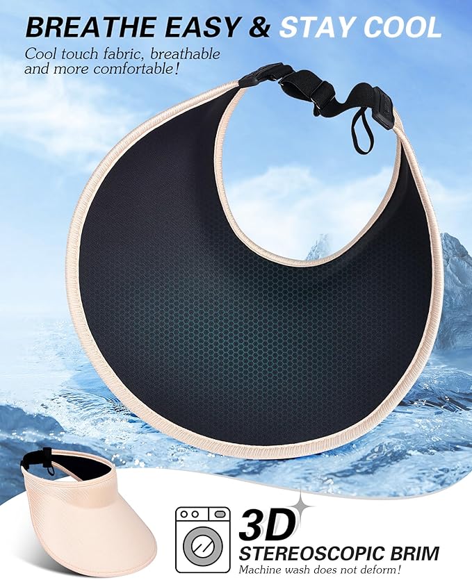Sun Visor Hats for Women,UPF50+ Wide Brim Sun Hats Adjustable Foldable Beach Hats for Daily Travel
