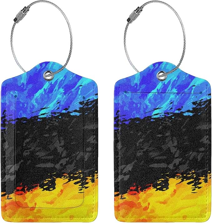 Blue Black Yellow Abstract Bag Tags for Luggage, Colorful Airport Suitcase Baggage Label Tags, Business ID Card Holders Gifts for Adults Kids Crew