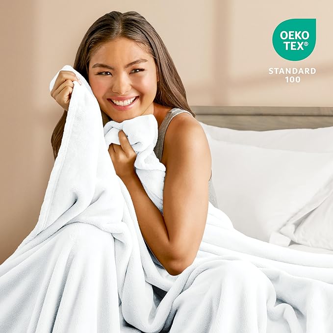 Bare Home Fleece Blanket - Throw Extra Long - Ultra-Soft Lightweight for Bed, Sofa, and Couch - Luxury Microplush - Cozy Warm Blanket (Throw XL, White)