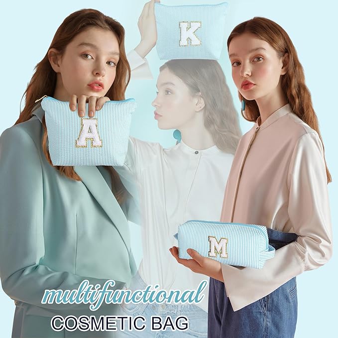 YOOLIFE Cute Makeup Bag for Girls Women - Cosmetic Bags for Teen Girl | Personalized Gifts for Women Her | Bridal Shower Gifts | Birthday Gifts for 3 4 5 6 7 8 9 10 11 12 13 Year Old Girls Initial A