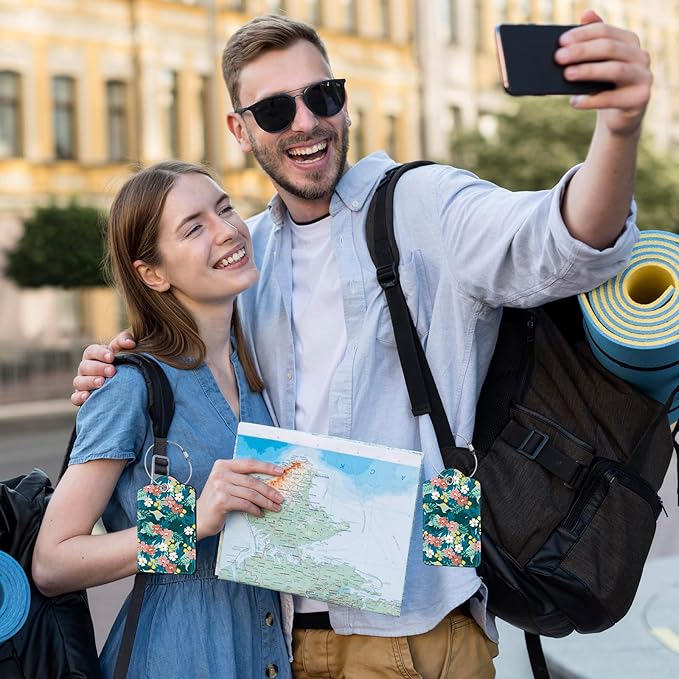 2 Pcs Floral Luggage Tag for Suitcases, Green Luggage Tags PU Leather Luggage Tag Name ID Labels with Privacy Cover Suitcases Women Fun Laggage Tags