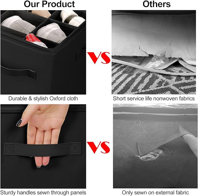 Shoe Organizer for Closet, Foldable Shoe Box with Adjustable Dividers and Clear Cover, Space Saving Shoe Storage Organizer Cabinet with Reinforced Handles, Fits 20 Pairs, Black, TP10B