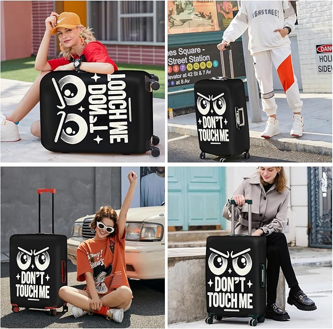 ANNA QUEEN Funny “Don’t Touch Me” Luggage Cover, Bold Black Suitcase Protector with Angry Eyes Design, Stretchable, Washable Travel Cover for 24-26 Inch Luggage