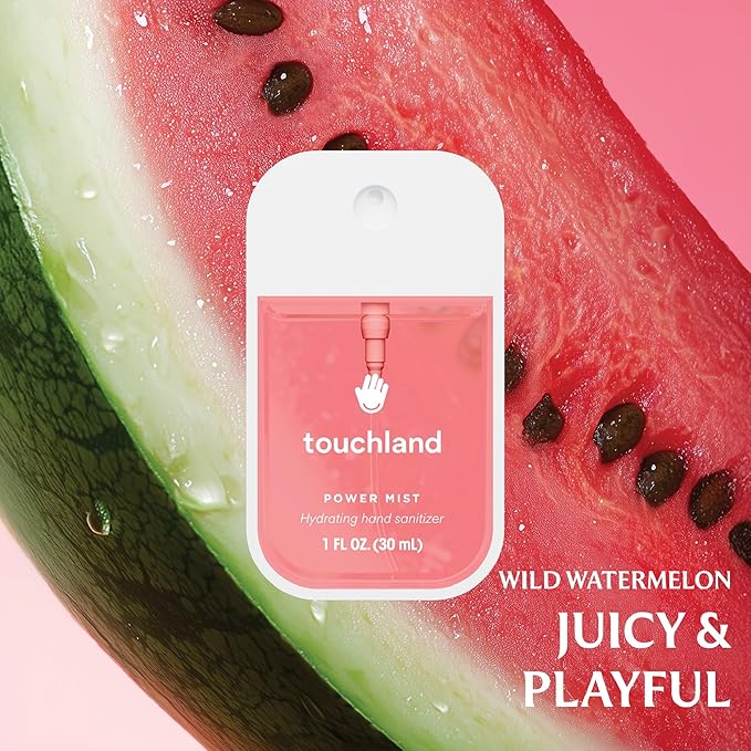 Touchland Power Mist Hydrating Hand Sanitizer Spray, FRESH 5 Set (Mint, Citrus, Lemon Lime, Aloe, Watermelon), 1 FL. OZ. Travel Size (Set of 5)