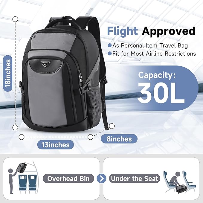 Laptop Backpack for Men Women, Anti-Theft Work Business Daypacks Fit 17 Inch Computer, 30L Personal Item Travel Backpack, Airline Approved, Water-Resistant College School Bookbag for Weekender