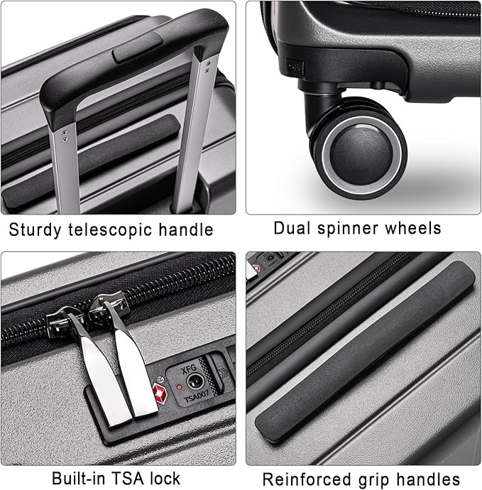 Luggage Sets 3 Piece, ABS Lightweight 20in/24in/28in Luggage, Expandable Carry On Suitcase Set with TSA Lock & Double Wheels, Front Open Hardshell Luggage Sets (Grey)