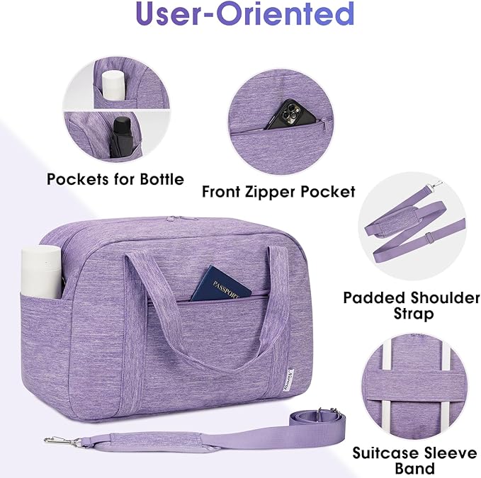 Narwey 18" Carry on Bag with Laptop Compartment 14 Inch Travel Duffel Bag for Spirit Airlines Personal Item Bag Overnight Weekender Bag with Wet Pocket for Women and Men (Purple)