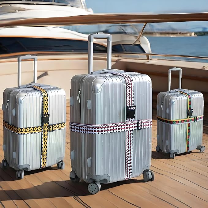 Geometric Arts Luggage Straps for Suitcases, Adjustable Luggage Travel Belt to Keep Luggage Security While Travel, Strong Polyester Fabric, Easy-to-Recognize Funny Pattern Travel Accessories, 2 Pack