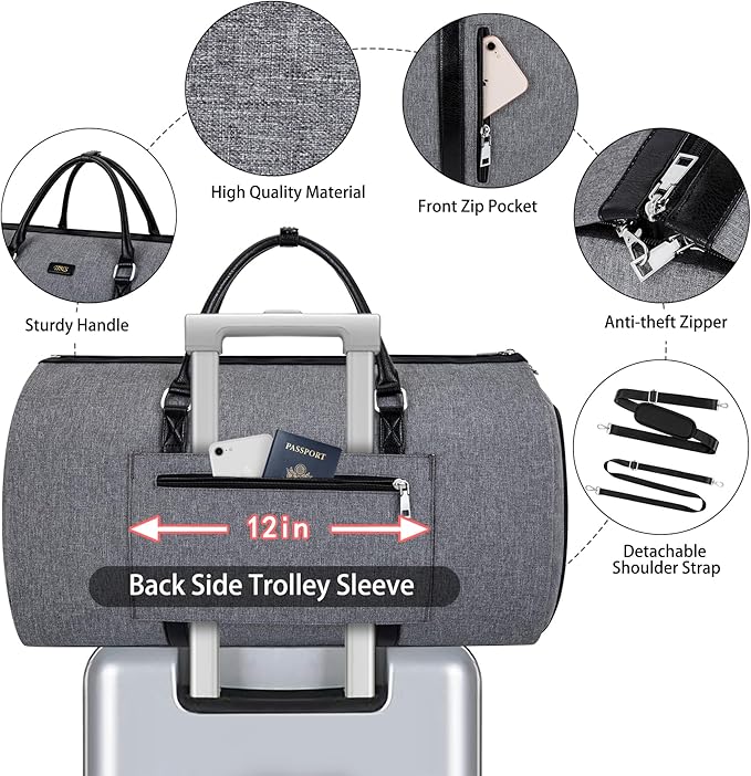 Convertible Garment Duffel Bag for Travel - Carry On Garment Bags With Toiletry Bag Large Weekender Bag for Men Women 2 in 1 Hanging Suitcase Suit Travel Duffel Overnight Bags 4pcs Set
