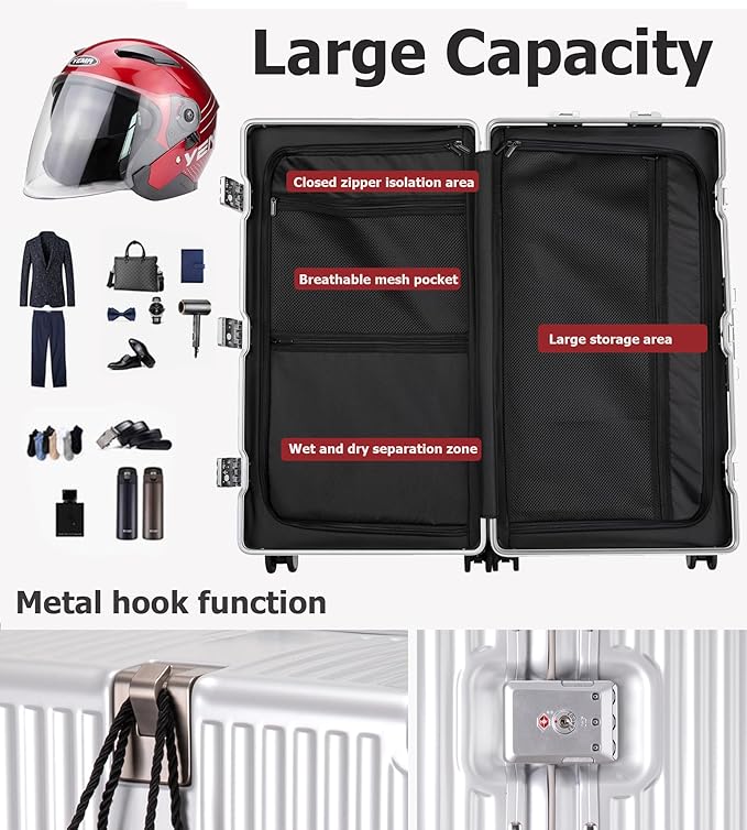 feilario 30in Super Large Captain Aluminum Frame Hardside Spinner Wheels Luggage, Zipperless Checked Suitcase with Cup Holder/Phone Holder