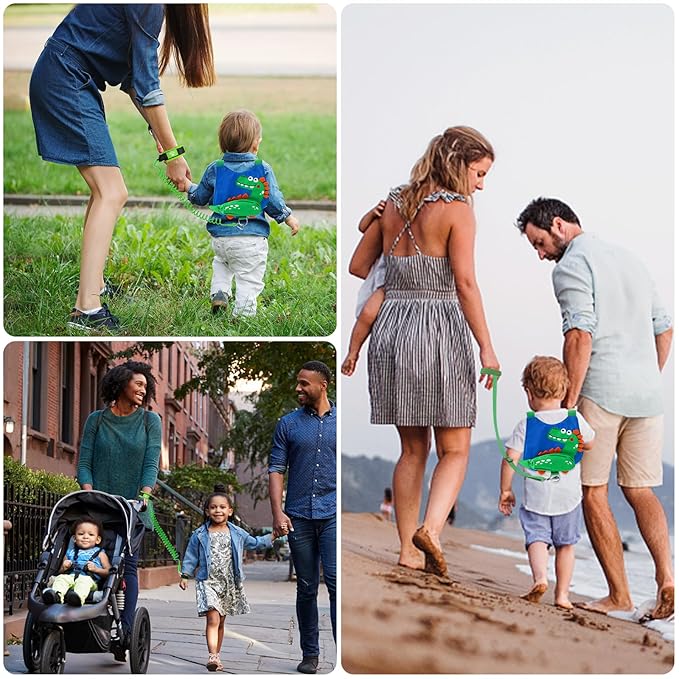 Lehoo Castle Toddler Leash for 1-5 Years, Baby Safety Harness for Boys with Anti-Lost Key Lock & Adjustable Strap, 3-in-1 Wrist Leash and Kids Backpack Harness for Walking Travel (Dinosaur)