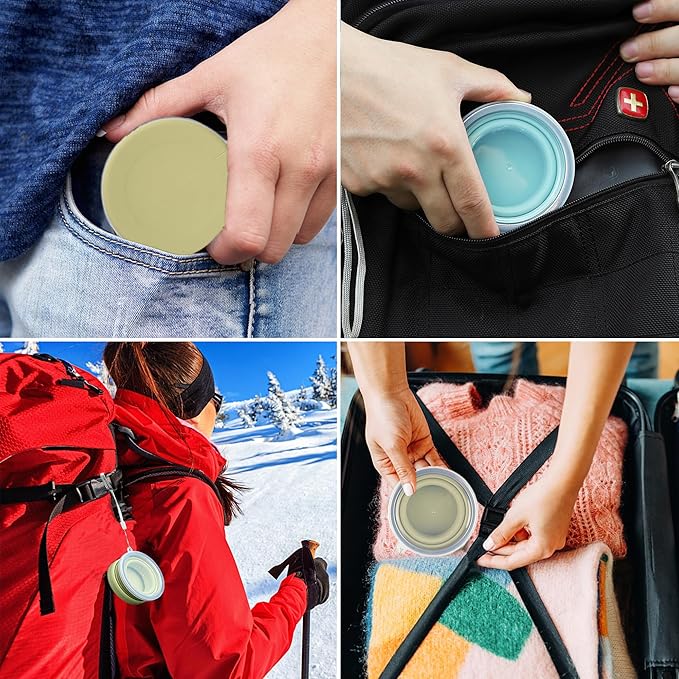 IYYI Collapsible Travel Cup, 10.5oz Foldable Cup with Lid, Silicone Folding Cups for Camping, Hiking, Outdoors, Travel, Portable Camping Cup Set (Green+Sage)