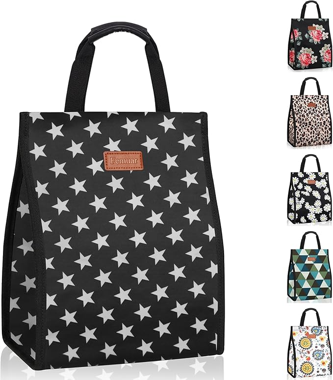Lunch Bags for Women Insulated Reusable Lunch Tote with Internal Pocket, Lunch Tote bag for Work（Star）