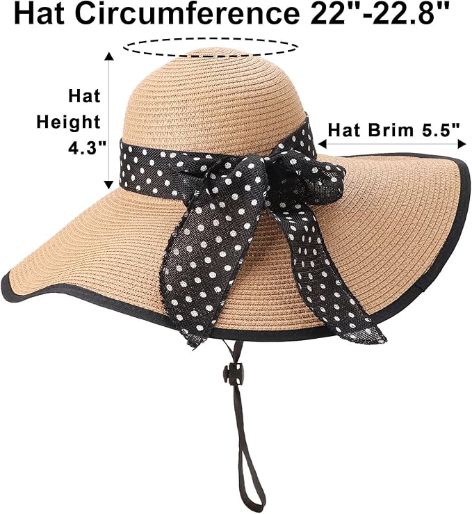 DRESHOW Beach Hats for Women Big Straw Wide Brim Summer Hat Floppy Foldable Roll up Cap Sun Hat UPF 50+