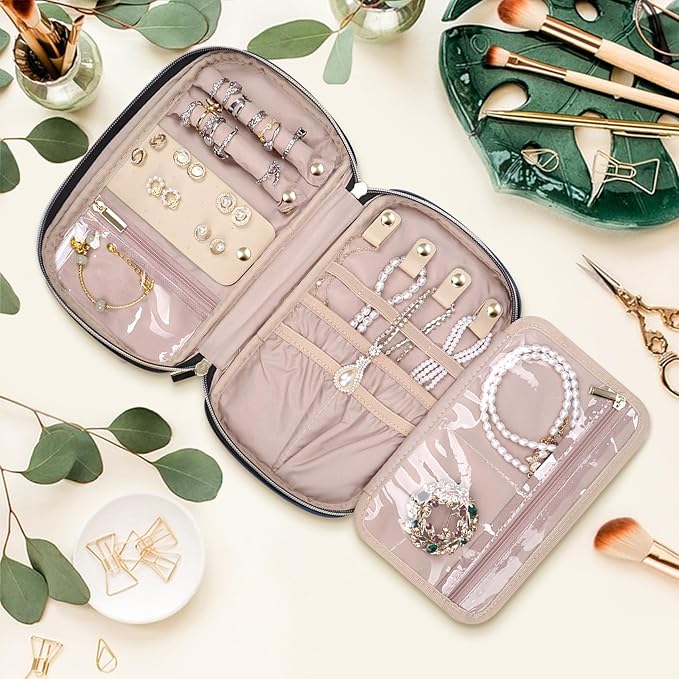 Jewelry Travel Case Organizer for Necklaces, Earrings, Rings, Bracelet, Watch, Soft Sided, Blue