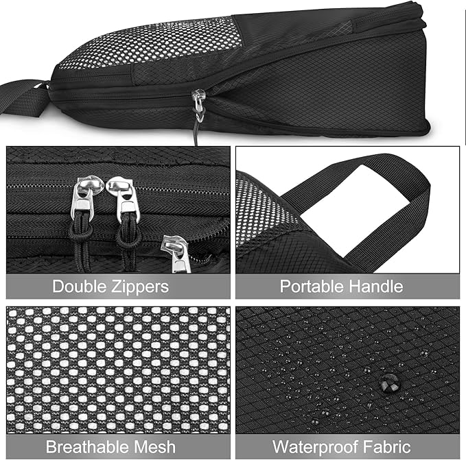 8 Set Compression Packing Cubes Travel, Lightweight Expandable Travel Cubes Suitcase Organizer for Carry On Luggage Suitcase, Black