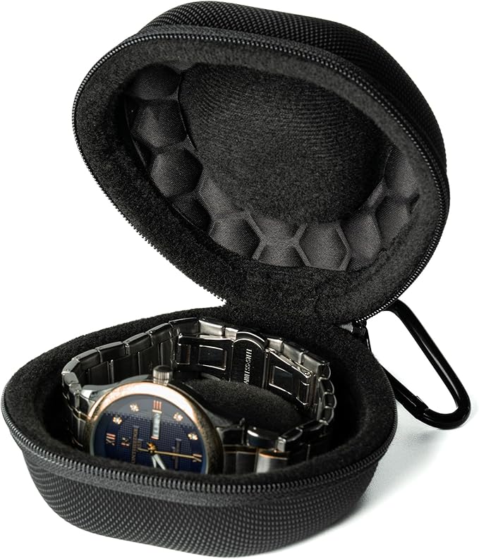 padded single Watch travel Case, men's watch case holder for Wristwatches & Smart Watches up to 54mm, Black Padded Watch case