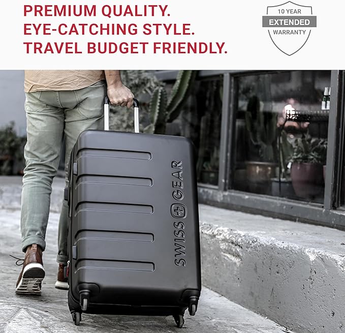 SwissGear 7366 Hardside Expandable Luggage with Spinner Wheels, White, Checked-Medium 23-Inch