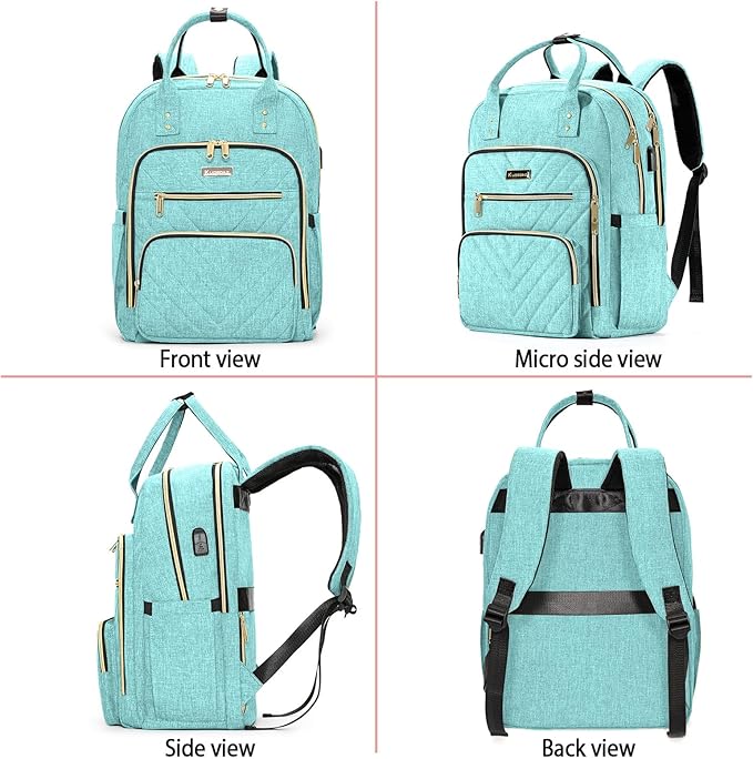 Laptop Backpack for Women, High School Bookbag for Girls with USB Port Charging, 15.6 Inch Water Resistant Computer Bag for Work, Travel College Back Pack Purse Gifts for Student Teacher, Light Green