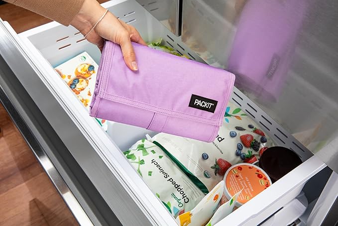 Packit® Freezable Lunch Bag, Lavender, Built with ECOFREEZE® Technology, Foldable, Reusable, Zip and Velcro Closure with Buckle Handle, Designed for Work Lunches and Fresh Lunch On the Go