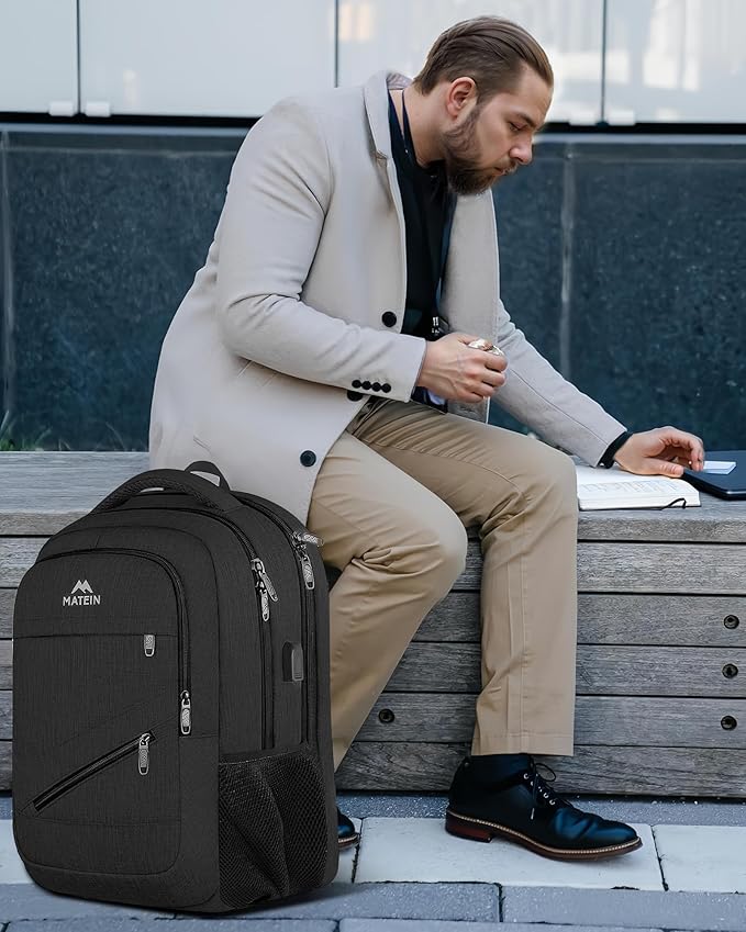 MATEIN 18.4 Inch Laptop School Backpack 50 L, Extra Large Anti Theft Carryon Backpack for Men Women TSA Approved, Work Business Bag with USB Port & Luggage Strap for Travel, Black