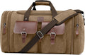 Canvas Duffle Bag for Men 60L Travel Duffel Bags Expandable Genuine Leather Duffel Overnight Weekender Carry On Bag Two Zipper Pockets Travel Bag (Coffee, X Large-60L)