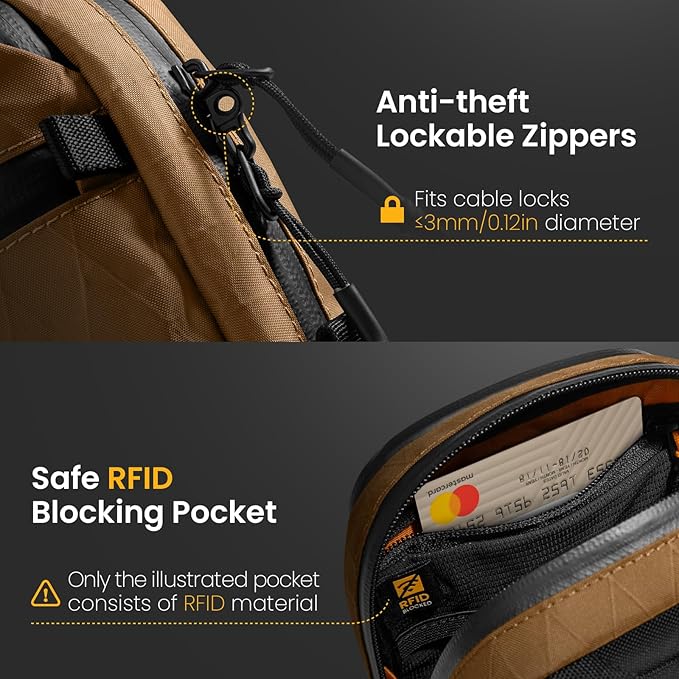 tomtoc Aviator-T37 X-Pac Travel Crossbody RFID Blocking Bag, Holds 4-6 Passports with Anti-theft Lockable Zippers, Multiple Pockets for Cards & Documents – Organizer for Daily Use